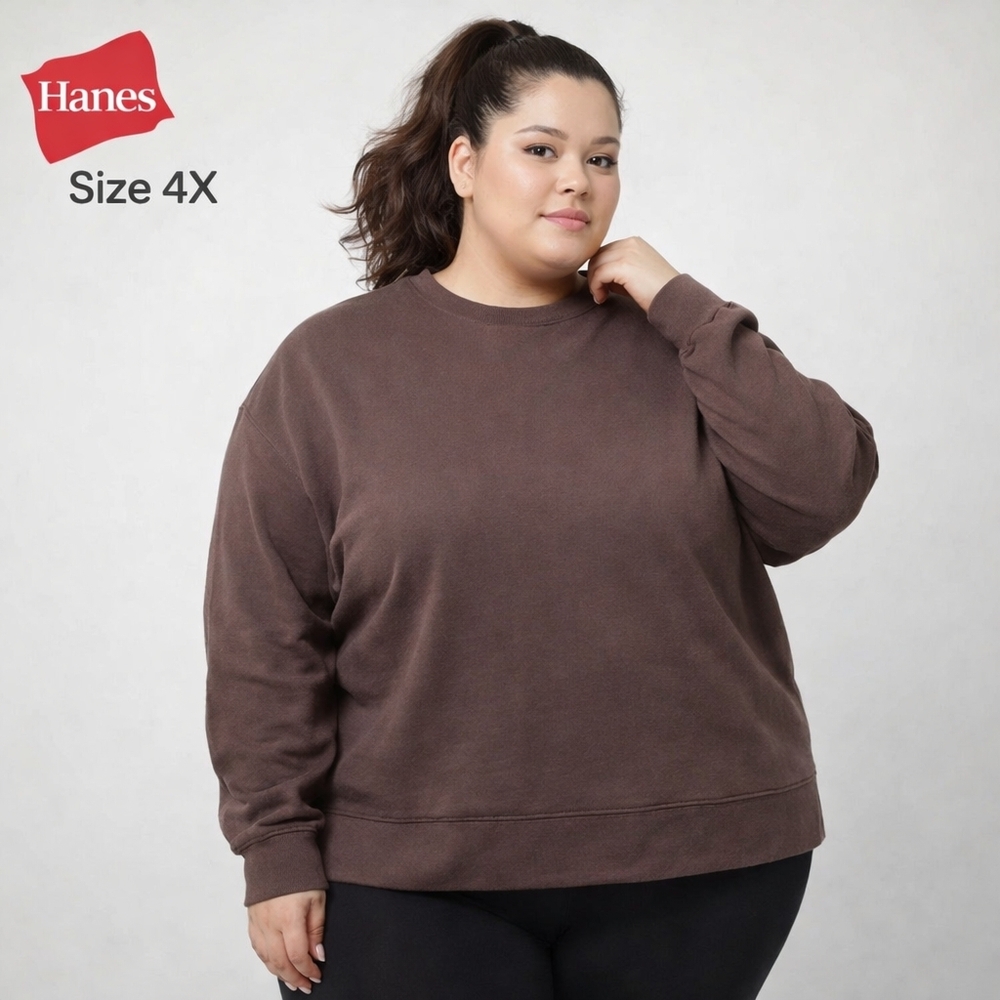 Hanes Originals Brown Crewneck Sweatshirt Relaxed Fit Cozy Basic Pullover 4X